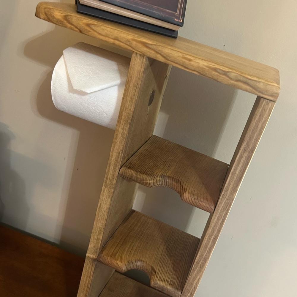 Rustic Wooden Bathroom Shelf with Toilet Paper Holder